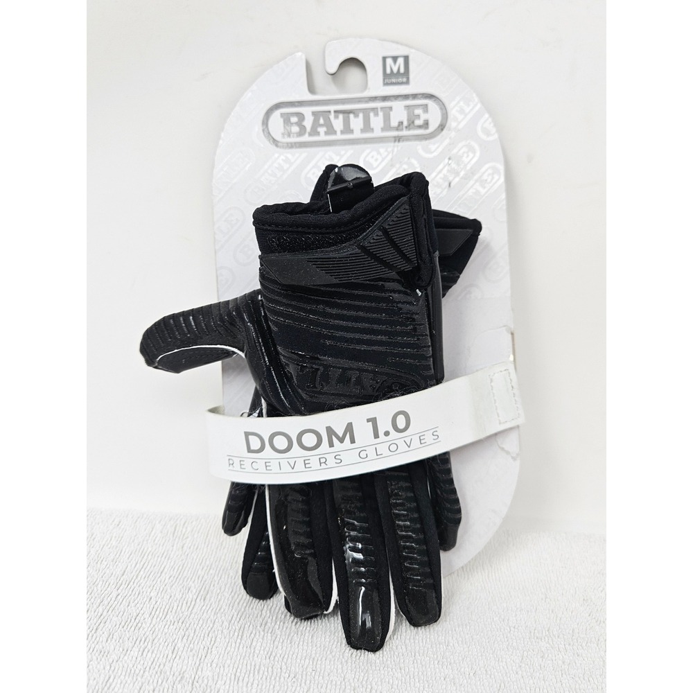 Battle Sports Doom 1.0 Receivers Football Gloves, Youth Size MD, Black, BlemPkg